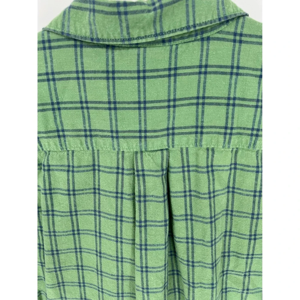 THE NORTH FACE Button Down Shirt Mens Large Green Plaid Hemp Blend Short Sleeve